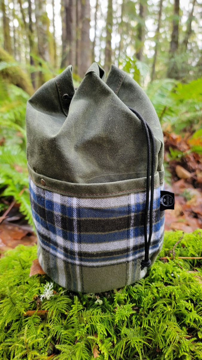 Handcrafted Waxed Canvas Cedar Bucket Bag with Outside Pockets