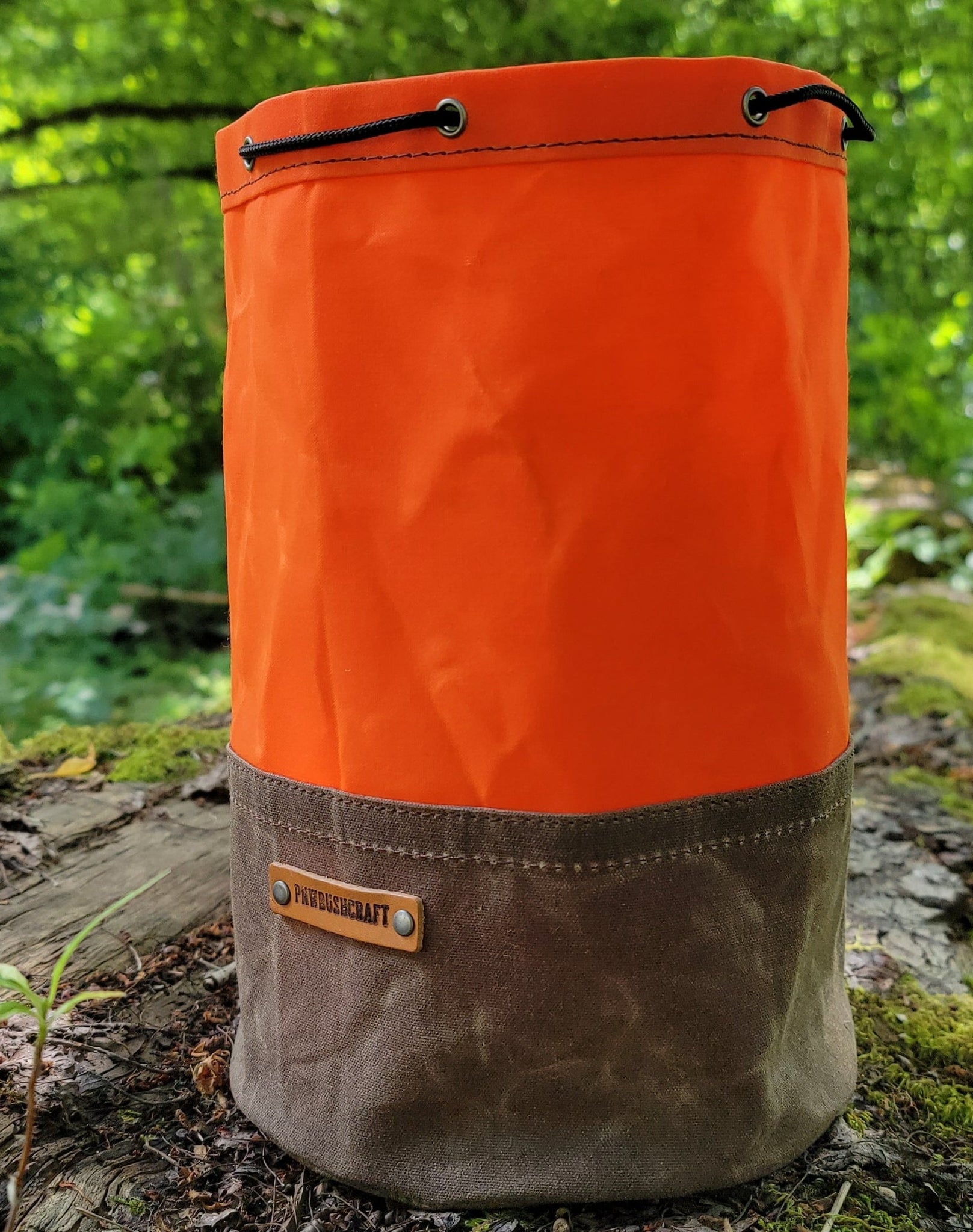 Orange and Brown Canvas Bucket Bag. Perfect for Holding and