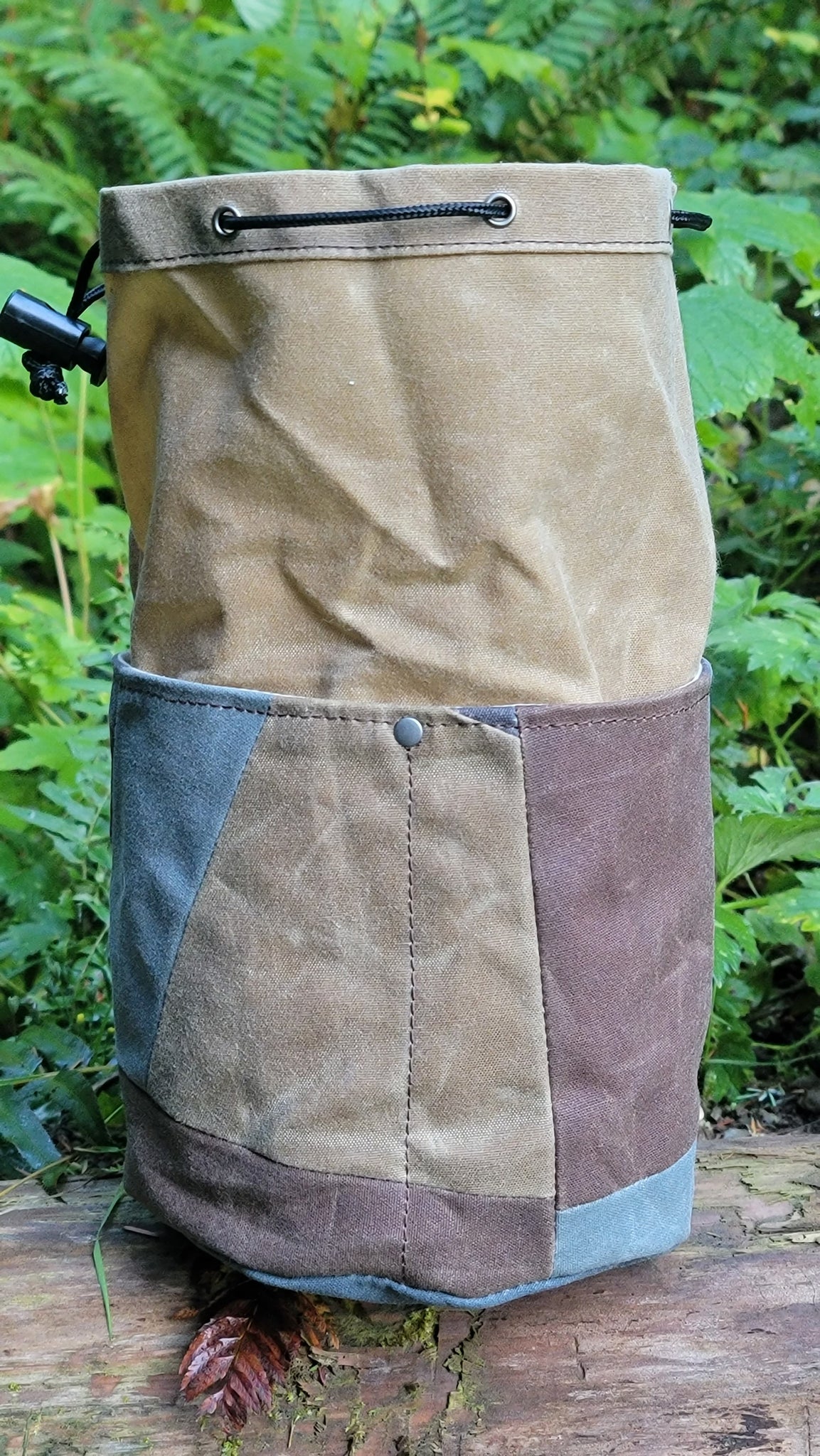 Handcrafted Waxed Canvas Cedar Bucket Bag with Outside Pockets