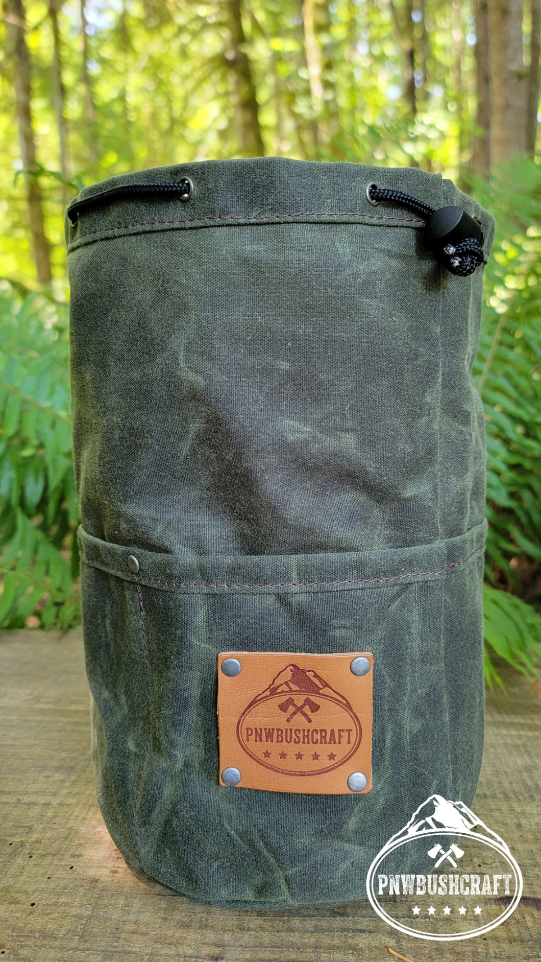 Handcrafted Waxed Canvas Cedar Bucket Bag with Outside Pockets