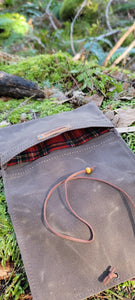 Brown Waxed Canvas Roll Up Pouches with Vintage Wool Lining