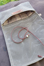 Tan Waxed Canvas Roll Up Pouches with Vintage Wool Lining