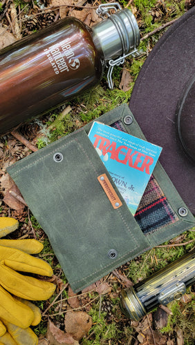 Green Waxed Canvas Pouch with Vintage Wool