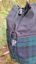 Black Waxed Canvas Cedar Bucket Bag with Green and Blue Wool Pockets