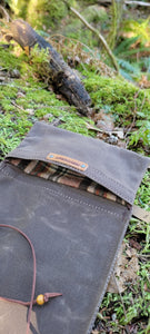 Brown Waxed Canvas Roll Up Pouches with Vintage Wool Lining