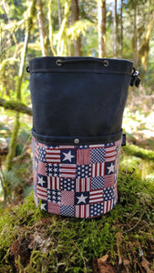Navy Waxed Canvas Cedar Bucket Bag with Outside Pocket Patriotic