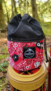 Tan Cedar Bucket Bag with Maroon Outside Pockets 10.1 oz waxed canvas