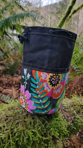 Bold Black Cedar Bucket Bag with Outside Pockets.