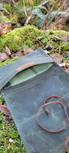 Green Waxed Canvas Roll Up Pouches with Vintage Wool Lining