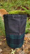 Black Waxed Canvas Cedar Bucket Bag with Green and Blue Wool Pockets