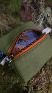 Wool Zipper Pouch with Orange Zipper and Butterfly Lining